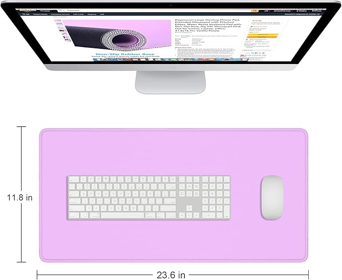 Dapesuom Large Mouse Pad, Extended Gaming Mouse Mat with Stitched Edges, Full Size Desk Mats with Non-Slip Base, Computer Big Desktop Keyboard Pad for Gamer, Laptop, Office, 23.6 x 11.8 in, Purple