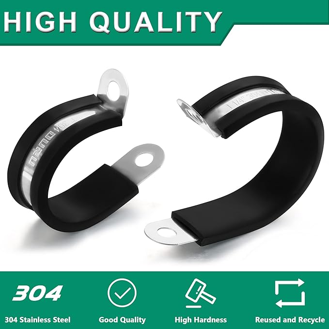OURU 20pcs 5/8 Inch Stainless Steel Cable Clamps,Rubber Coated Cushioned Insulated Cable Clamp,Automotive Cable Wire Clamps,Pipe Clamps,Metal Clamp for Tube,Lines,Wire Cord Installation(Black,16mm)