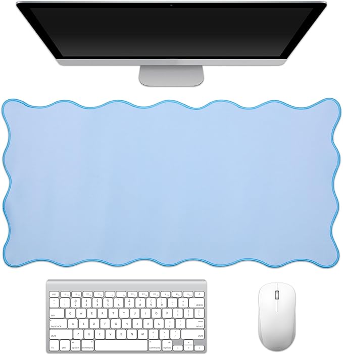 Scalloped Desk Mat 31.5" x 15.7" Large Cute Desk Mat for Desktop, Waterproof Scalloped Aesthetic Table Pad, Non-Slip Mouse Keyboard Pads Computer Accessories for Desk Office Home Gaming
