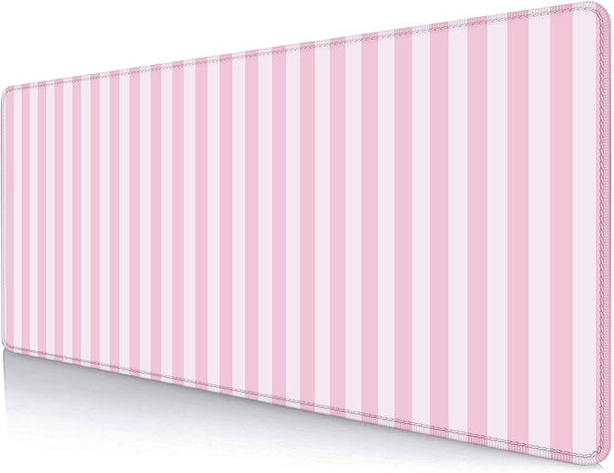 Light Pink Stripe Large Mouse Pad, Cute Pastel Desk Mat, Kawaii Aesthetic Computer Desk Pad, Desktop Mat, Extended Mat for Home Office Desk Decor for Women Gaming Keyboard Pad, 31.5 x 11.8 inch