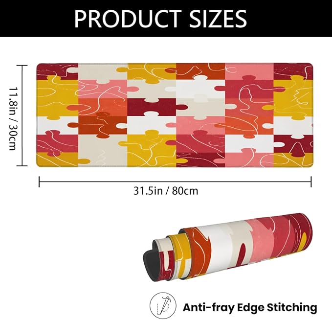 Large Mouse Pad Autism Puzzl Colorful Non-Slip Rubber Long Gaming Desk Mat Big Computer Keyboard Mousepad Waterproof Protector Wristing Pad for Gaming Office Home Decorative 31.5 X 11.8 Inch
