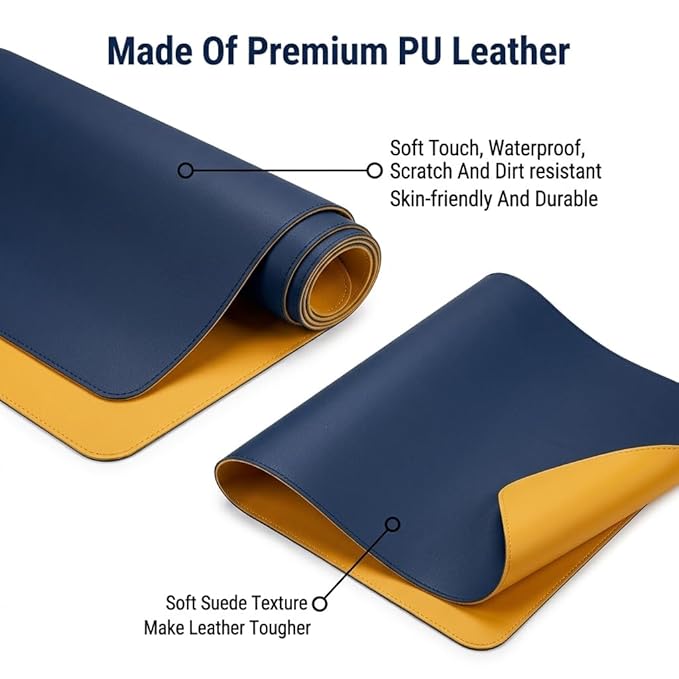 Double Sided Nail Art Table Mat, Soft Microfiber Leather Nail Hand Rest Mat, Waterproof Nail Arm Rest, Nail Mat for Manicure Table Nail Technician, for Desk, Dining Table, Blue & Yellow (MAT ONLY)