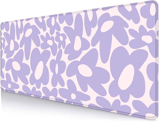 Large Mouse Pad, Aesthetic Cute Purple Flowers Computer Desktop Pad, Purple Computer Mats for Desk, Keyboard Laptop Mat, 31.5 x 11.8 inches