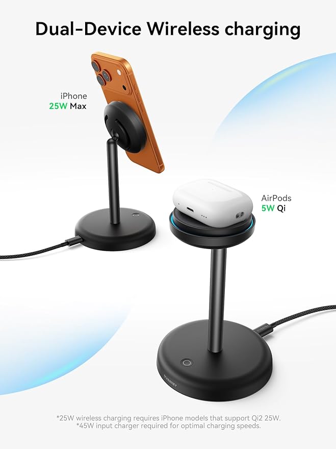 THREEKEY for Qi2 Certified 25W Magsafe Charging Stand with Cooling Fan & LED Light, Fast Wireless Charger Station for iPhone 17-12 Series/Galaxy S26-S25【Included 35W Adapter &5ft Cable】