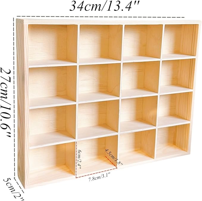 1 Pcs 13.4''x10.6''x2'' Wooden Storage Divider Box Showcase Display Organization Tray Display Holder Tabletop Box with 16 Compartments for Home Craft Office Kitchen Storage