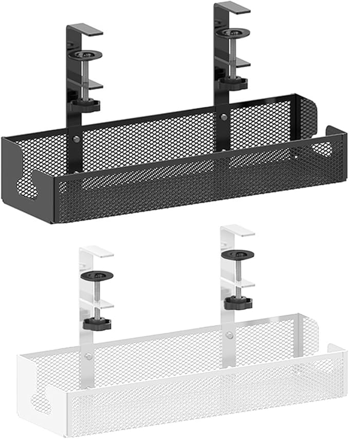 Under Desk Cable Management Tray No Drill Cord Organization Box With Clamp Cable Storage Box For Office Home(White 40cm)
