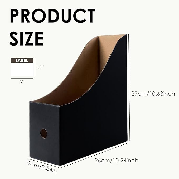 24 Pcs Black Cardboard Magazine File Holder, Foldable Magazine Holder Magazine Storage Box with Labels 10.6×10.2×3.5'' Cardboard Magazine Box for Home Office Desktop Storage
