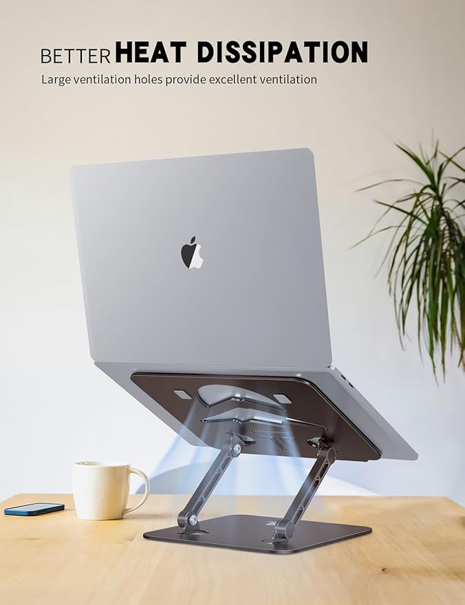 Laptop Stand, Ergonomic Adjustable Computer Stand for Collaborative Work, Foldable and Portable Heat Sink Computer Stands, Fits up to 16-inch Laptops (Coffee Brown)