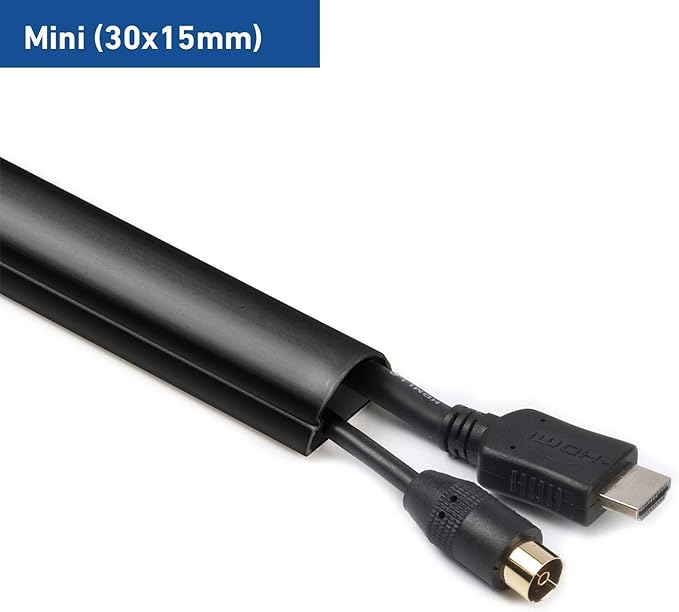 D-Line 1M3015B Mini Trunking, Electrical Cable Management Solution, Self-Adhesive Cord Cover - 30mm (W) x 15mm (H) - Black (1-Meter Length)