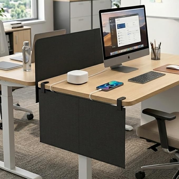 No Drill Under Desk Cable Management and Privacy Panel 2 in 1 | Modesty Panel with Cord Organizer |Felt Standing Desk Back Skirt for Office,Home(23.6")