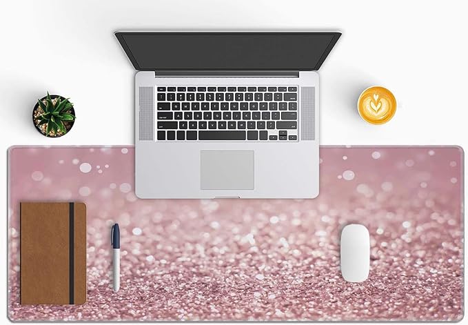 Gaming Mouse Pad Large, Keyboard Mouse Mat Desk Pad, Non-Slip Rubber Base with Stitched Edges Mousepad, 31.5X11.8 inch Pink Glitter Abstract Design