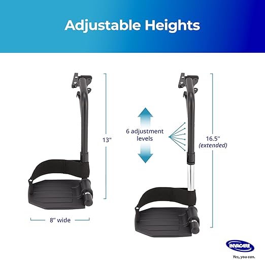 Invacare Wheelchair Legrest with Heel Loops & Swing-Away Design, Adjustable Footrest Length and Flip-Up Aluminum Footplate, Easy-to-Install, Compatible with Most US Wheelchairs & Transport Chairs