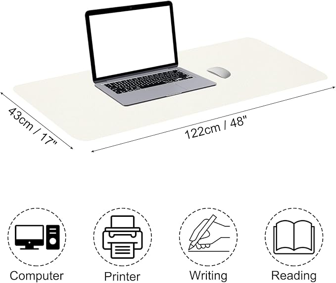 PATIKIL Large Desk Mat, 48"x17" Non-Slip Waterproof PU Leather Large Desk Pad Large Desktop Protector Cover Dual Sided Desk Pad for Office Home Work Study, Cream