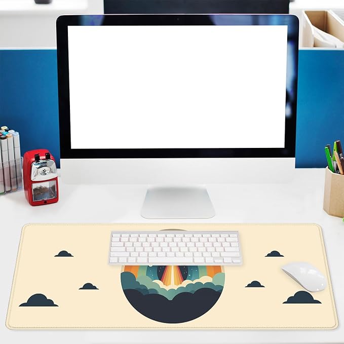 Retro Space Mouse Pad, Vintage Minimalism Gaming Desk Mat Waterproof Stitched Edges Rubber Base Non-Slip Deskmap Computer Keyboard Mat, 31.5x11.8in Mouse Pads for Desk Home Office Gaming