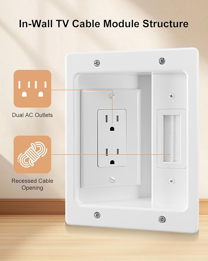 TV Cord Hider for Wall Mounted TV with Recessed Wall Outlet, In-Wall Cable Management Kit with 9.84FT, DIY Installation Kit with Hardware (Only 2AC)