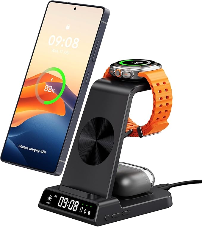 Wireless Charger for Samsung S26 Ultra/S26+, Wireless Charging Station for Galaxy S25 Ultra/S25+/S25/Z Flip7/Z Fold/S24/S23/S22, for Galaxy Watch 8/8 Classic/7/Ultra/6/5, Galaxy Buds4 Pro (Black)