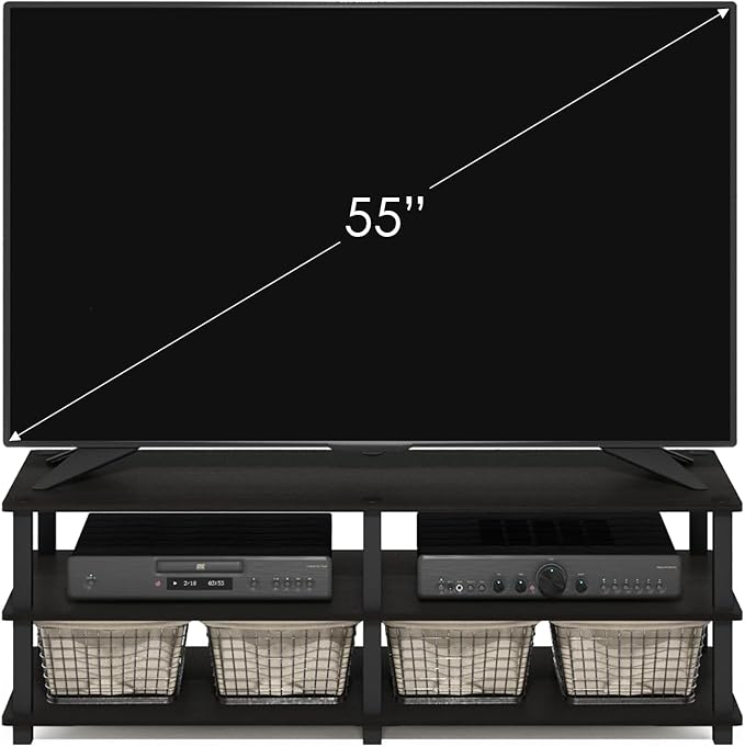 Furinno TURN-S-TUBE Toolless Assembly 3-Tier TV Stand, Entertainment Center for TV up to 55 Inch, Wide Printer Stand with Storage Shelf, for Living Room, Bedroom, Espresso