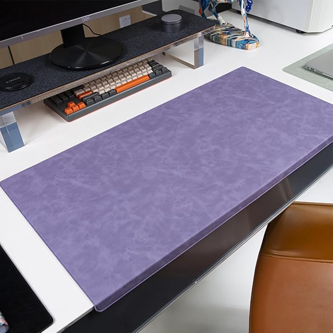 Leather Edge-Locked Desk Pad with Edge Protector, Non-Slip Large Office Computer Mouse Mat, Waterproof Desk Blotter Table Protective Pad for Writing Work (Navy,31.5"x15.7")