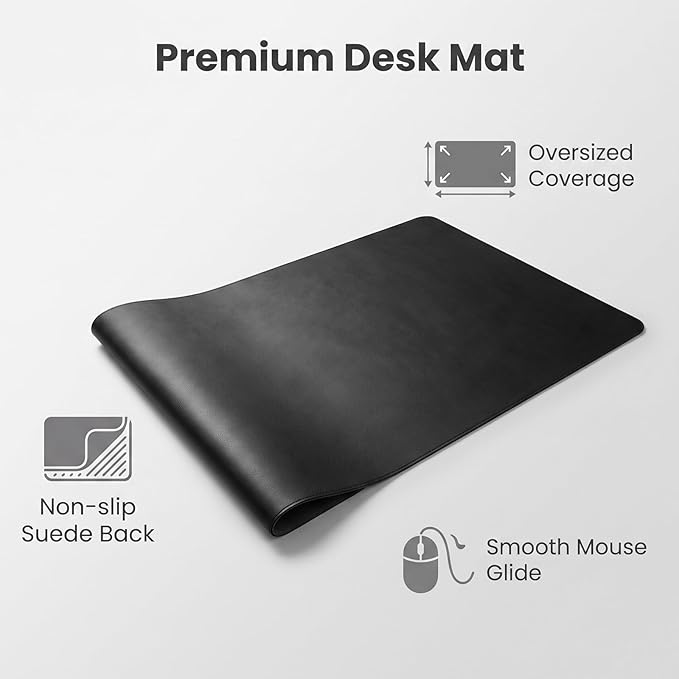 Leather Desk Pad Protector,Non-Slip Mouse Pad,Laptop Desk Pad,Office Mouse Mat,Waterproof Leather Desk Blotter,Desk Writing Pad for Office and Home (Black,11.03''x23.64'')