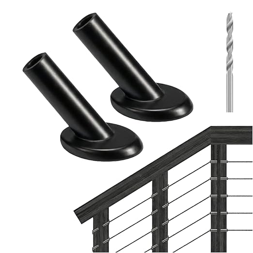 20 Pack 45 Degree Angle Protective Sleeves, Black Cable Railing Stair Protector Sleeve Beveled for 1/8" Wire Rope, T316 Marine Grade Cable Railing Kit with Two Drill Bit for Wood Posts HF039B