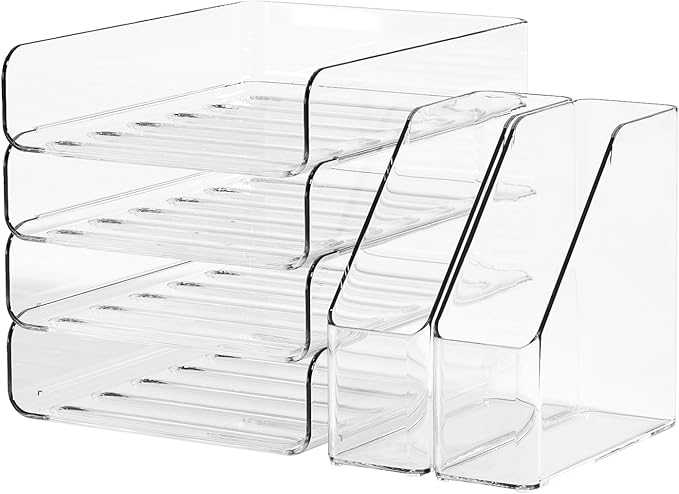 FANXIYQ 4-Tier Acrylic Paper Tray Organizer | Clear Stackable Desk Organizer for Documents, Letters, A4 Paper | Modern Office/Classroom/Home Organization,Clear