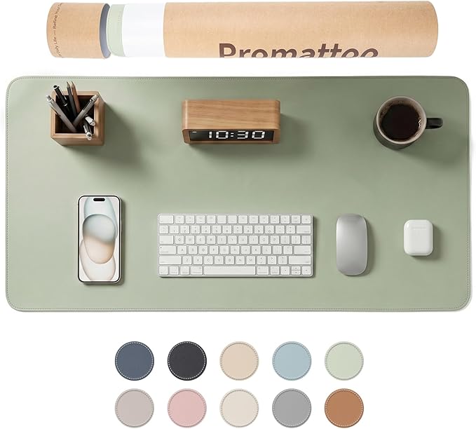 Large Desk Pad Non-Slip Desk Mat Protector for Keyboard Mouse Waterproof Vegan Leather Surface Faux Leather Laptop Mat Smooth Mouse Pad Premium Gift Tube Matcha Green 31.5" x 15.7"