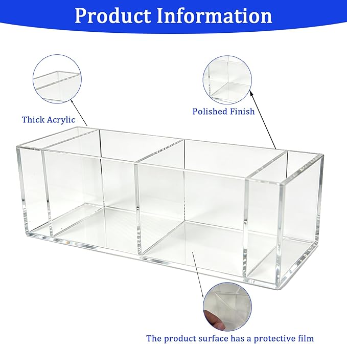 Clear Acrylic Cup Holder with Marker Slot, 4 Compartment Disposable Cup Dispenser Organizer, Coffee Bar Accessories for Home Kitchen, Office Break Room, Party Buffet, Bar Counter Decor