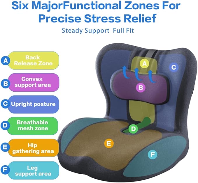 Adjustable Seat Cushion & Lumbar Support Pillow Set for Office Chair, Ergonomic Pillow for Sciatica Pain Relief, Memory Foam Back Support Pillow & Chair Cushion for Car seat, Desk Chair (black)
