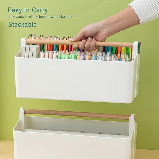 Vidifor Art Supply Organizers Caddy with Handle, Desk, Home, Office, Cleaning Basket, Makeup Caddy and Tote (White+Blue, Large)