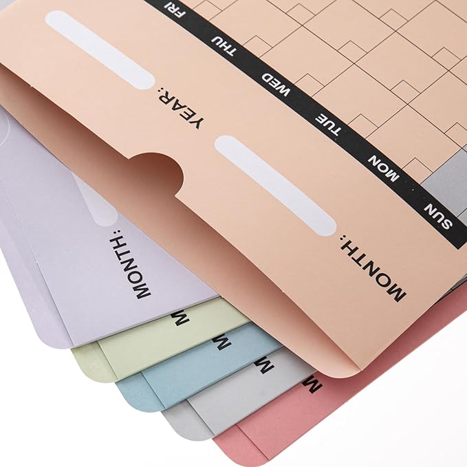 Y YOMA 18 Pack File Folder Jackets Letter Size Paper Pocket File Folder with Reinforced Straight-Cut Tab Pre-Printed Job Folders No Expansion Organizer, Soft Colors, Vertical Calendar Design