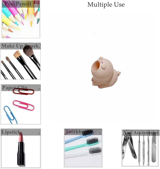 Cute Small Pen Pencil Holder, Kawaii Resin Cat Dog Dinosaur Rabbit Animal Paper Clip Toothbrush Mini Storage Organizer Office Desk Decorations