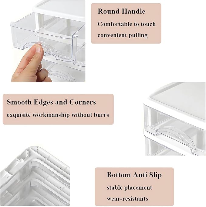 Plastic Desktop Drawer Organizer, Small Clear 3-Tier Storage Drawers, Mini Desk Organizer for Office Stationery Makeup Vanity Supplies