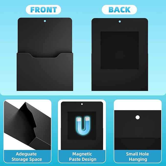 Magnetic File Holder - Magnetic Paper Holder, Pocket Organizer Office Supplies Storage Mail Organizer for Notebooks,Planners,Letter (Black)