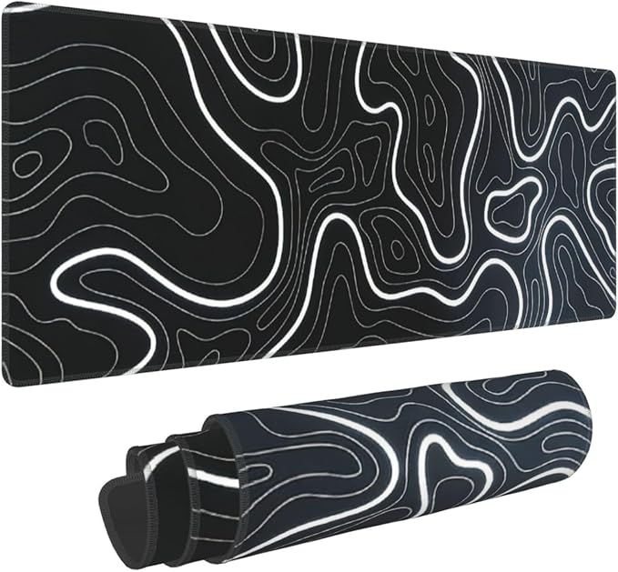 XL Topographic Map Large Gaming Mouse Pad, Long Extended Full Mouse Mat Desk Pad for Top Keyboard Table, Aesthetic Cute Big Stitched Mousepad Gifts for Women Office Decor(Black, 31.5 * 11.8 in)