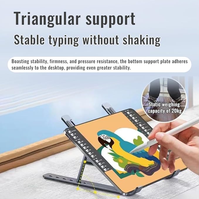 Desktop Laptop Stand, iPad Stand, Aluminum Alloy, Portable Foldable, 7 Level Adjustable, Ergonomic, Suitable for Laptops Up to 18 Inches, Easily Put it in Bag and use it Anywhere (1, Black)