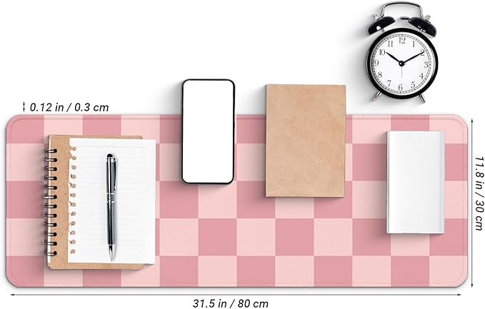 Gaming Mouse Pad with Non-Slip Base, Cute Mouse Mat with Stitched Edges for Keyboard and Mouse, Large Anime Mousepad for Computer, 31.5 x 11.8 inches (Pink Checkered)