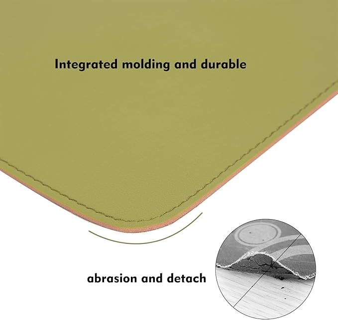 Double-Sided PU Leather & Cork Mouse Pad with Coaster – Reversible, Non-Slip, Stitched Edges for Office & Home, 8x11 Inches,(Olive Green)