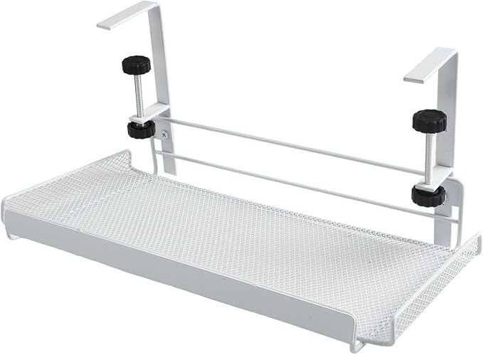 Adjustable Under Desk Cable Management Tray, 4.5-8.5cm Height Carbon Steel Wire Organizer Shelf for Office Home, No Drill Hanging Cord Holder Rack, Black or White(White L)