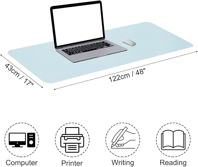 PATIKIL Desk Mat, 48"x17" Non-Slip Waterproof PU Leather Pad for Office & Home Use, Dual Sided, Light Blue