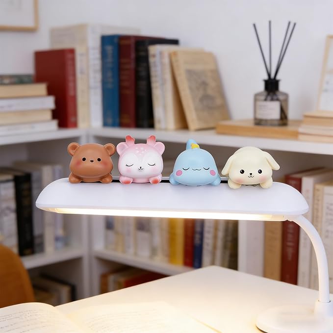 Computer Monitor Decor,Car Dashboard Decor,Cute Mini Animal Figurines,Resin Desk Decor, Mini Animal Statues for Aesthetic Room, Planter Pot,Computer Monitor,Car Monitor Decoration(White)
