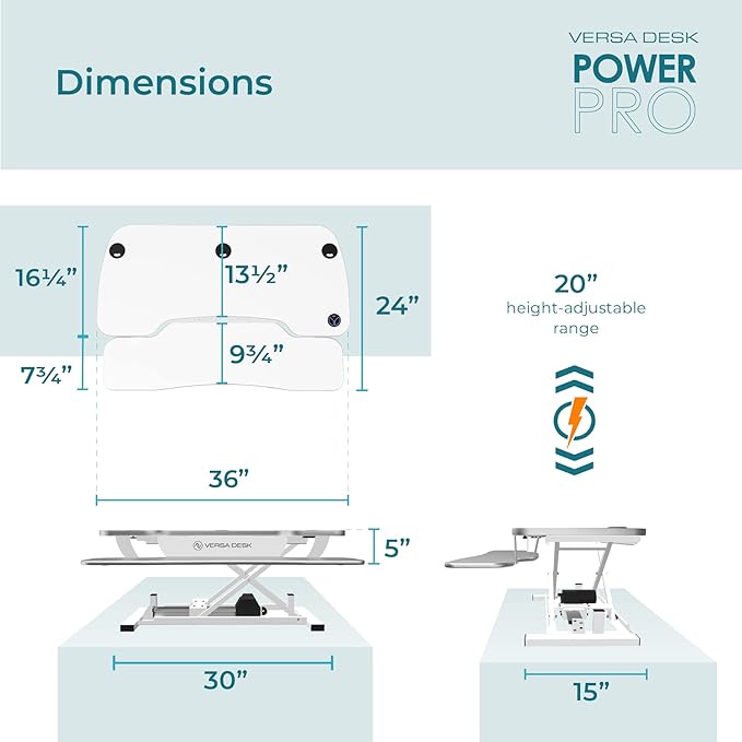 VERSADESK PowerPro 36 Inch Electric Standing Desk Converter – Push-Button Height Adjustable Sit to Stand Desk Riser for Dual Monitors & Laptop – Motorized Desktop Workstation with Wide Keyboard Tray