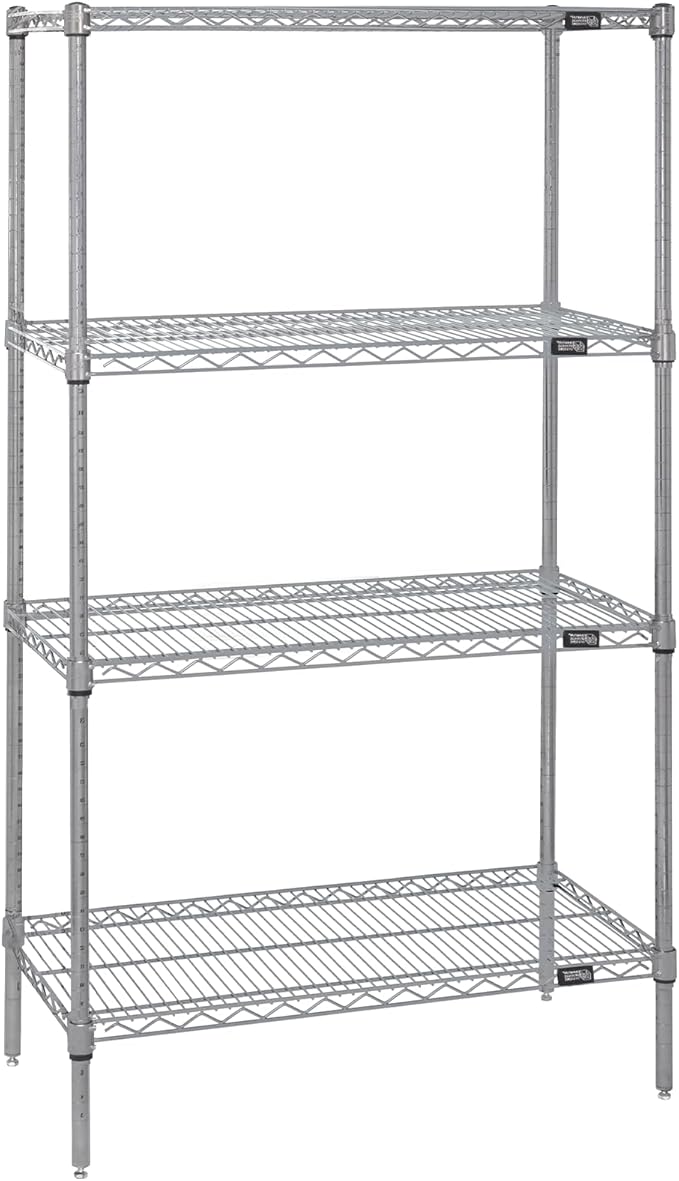 Quantum Storage Systems WR86-1860S Starter Kit for 86" High 4-Tier Wire Shelving Unit, Stainless Steel Finish, 600 lb. Per Shelf Capacity, 18" Width x 60" Length x 86" Height