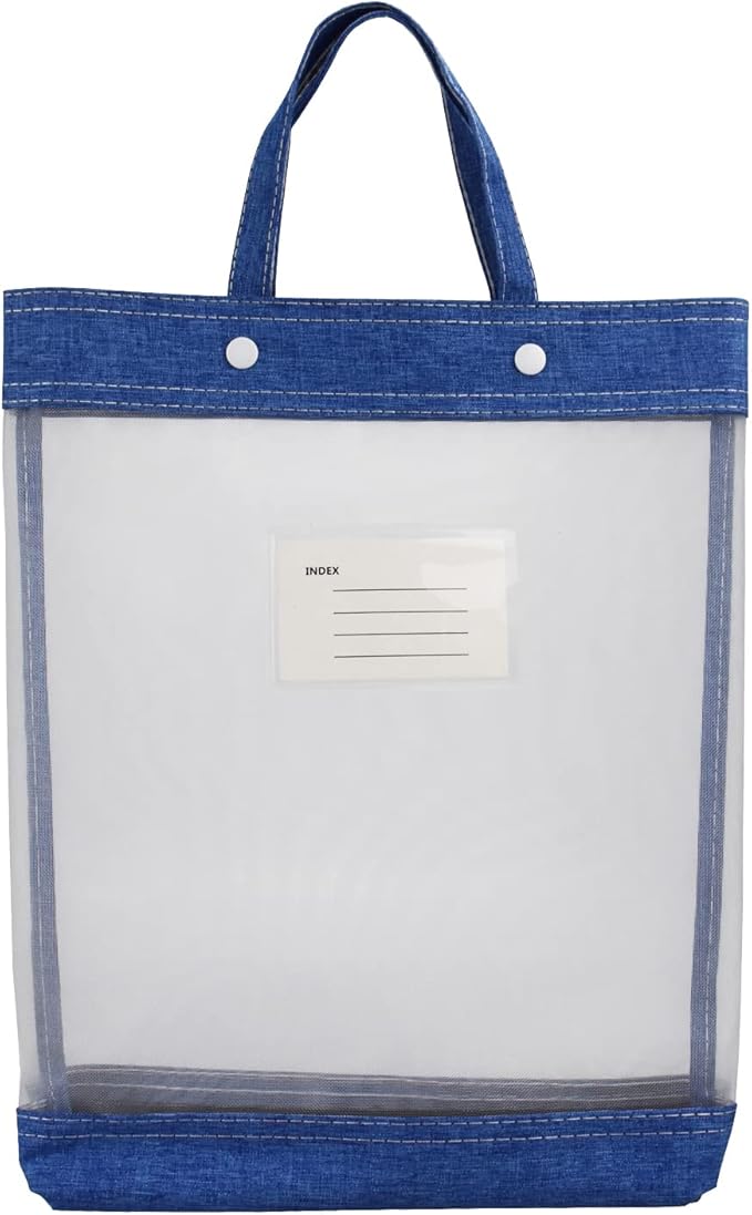 Nylon Document Bag with Handle Light Transparent Mesh File Tote Bag Pouch for Carrying Books Papers (1, Blue)