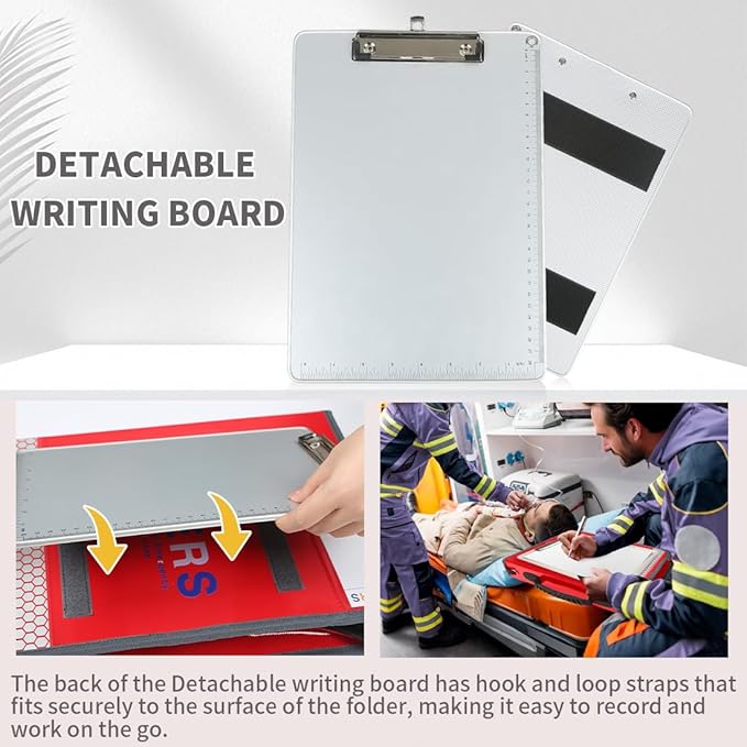 Durable Waterproof Medical Folder with Detachable Writing Board & Reflective Strips - A4 Document Organizer for Emergency Care, Secure Storage, and Portable Workspace