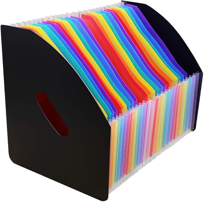 SAYEEC Rainbow Expanding File Holder Standing A4 Vertical Mini Book Organizer Magazine Basket Desktop 24 Pockets Files Folder with Handle for Students Examination Paper Bills Office Study