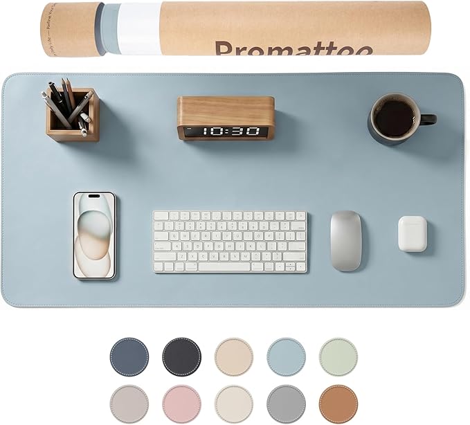 Large Desk Pad Non-Slip Desk Mat Protector for Keyboard Mouse Waterproof Vegan Leather Surface Faux Leather Laptop Mat Smooth Mouse Pad Premium Gift Tube Morning Fog Blue 39" x 17"