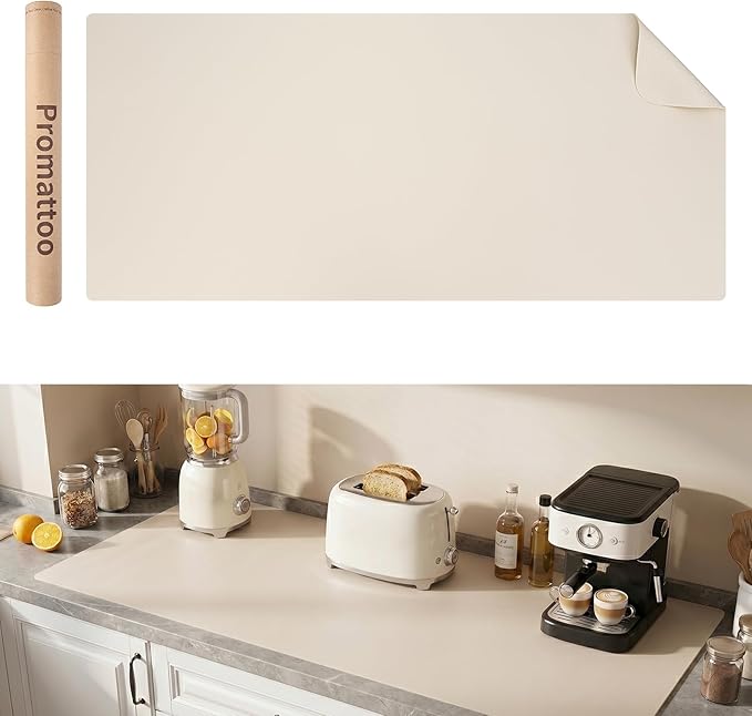 1.6mm Thick Leather 15x72 Inch Non-Slip Mat, Waterproof Countertop Protector, Extended Dresser Topper/Kitchen Counter Mat, Creamy White