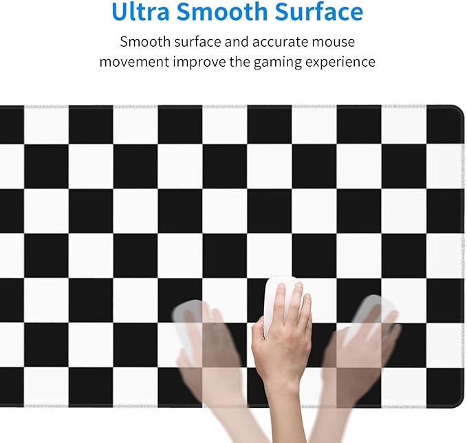 Black and White Checkered Large Mouse Pad & Desk Mat Geometric Plaid Pattern Extended Mousepad Non-Slip Rubber Base Laptop Keyboard Pad for Gaming, Office & Home Decor, XXL - 29.5" X 15.8"