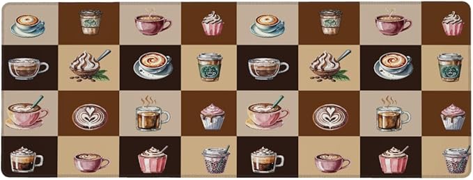 Large Mouse Pad Coffee Theme Brown Non-Slip Rubber Long Gaming Desk Mat Big Computer Keyboard Mousepad Waterproof Protector Wristing Pad for Gaming Office Home Decorative 31.5 X 11.8 Inch