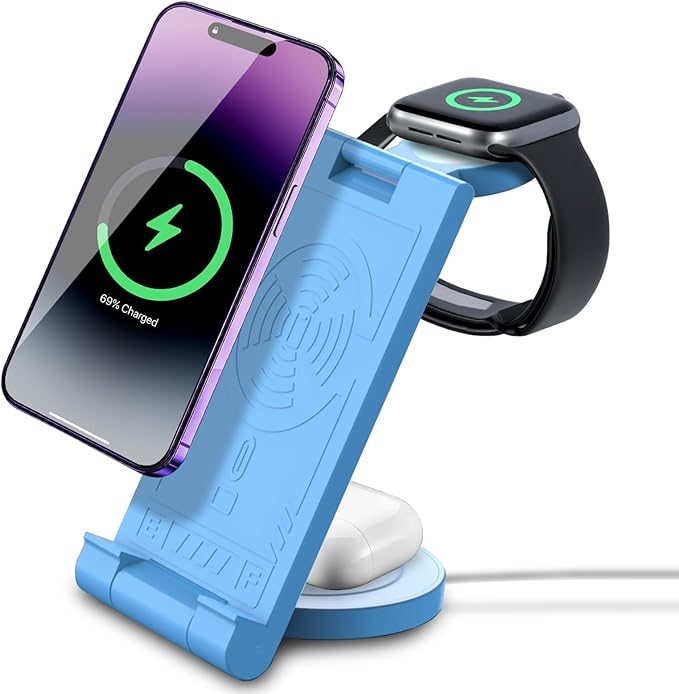 2024 Upgrated Wireless Charger: 3 in 1 Charger Stand Multiple Devices for Apple - iPhone 16 15 14 Pro Max 13 12 11 - Watch 10 9 8 7 6 5 4 3 2 SE and Ultra Series - Airpods 4 3 2 Pro